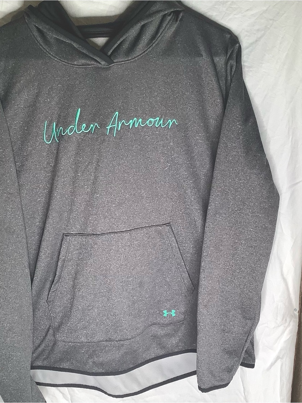 Under Armour Heather Gray Pullover Hoodie with Teal Accent